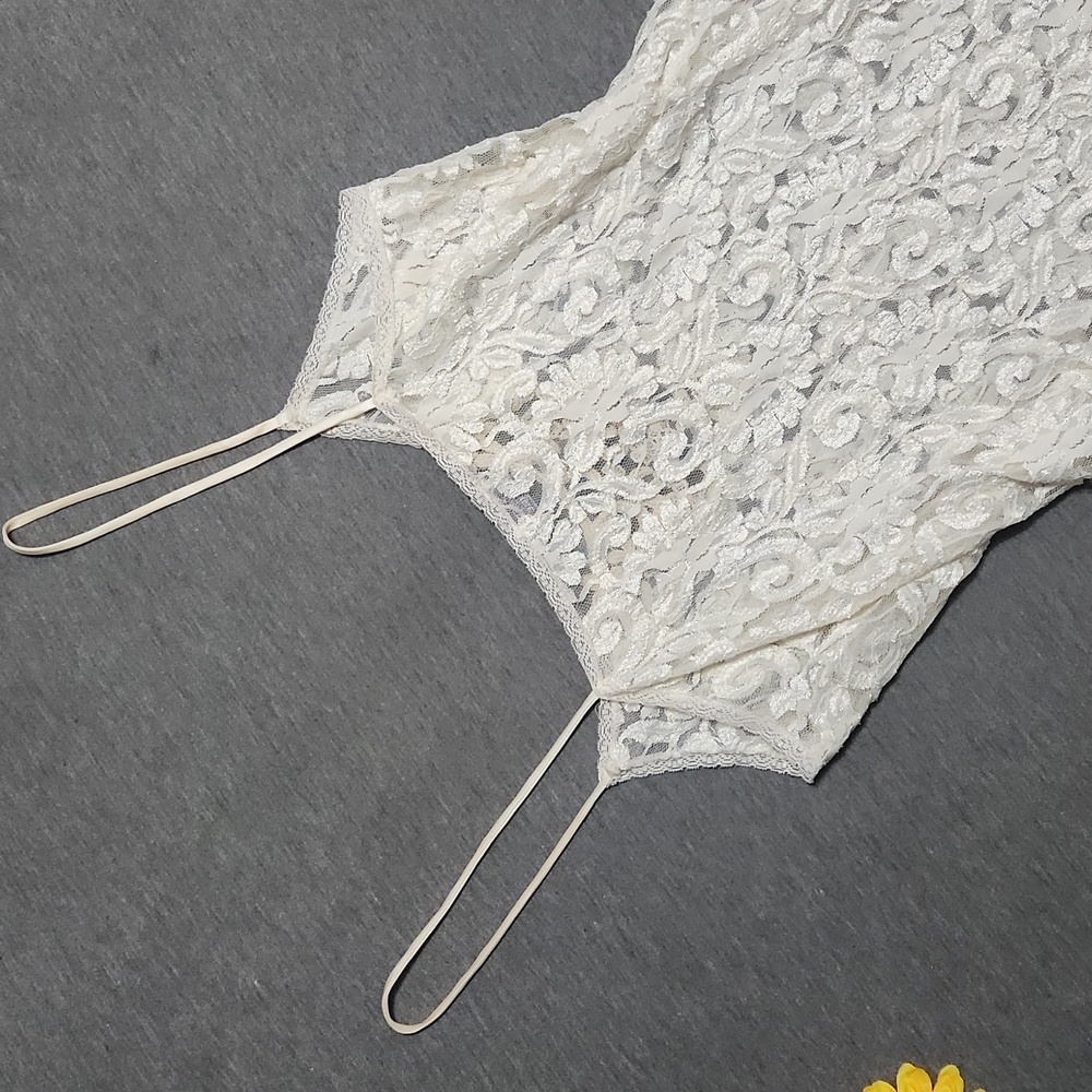 Vintage Sheer Floral Lacey Lingerie Ivory Cream Slip Chemise Tank Mini Dress - Picture 6 of 15